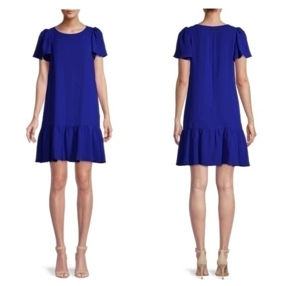 NWT DKNY Berry Blue Flutter-Sleeve Ruffle Hem Shift Dress 2 C26